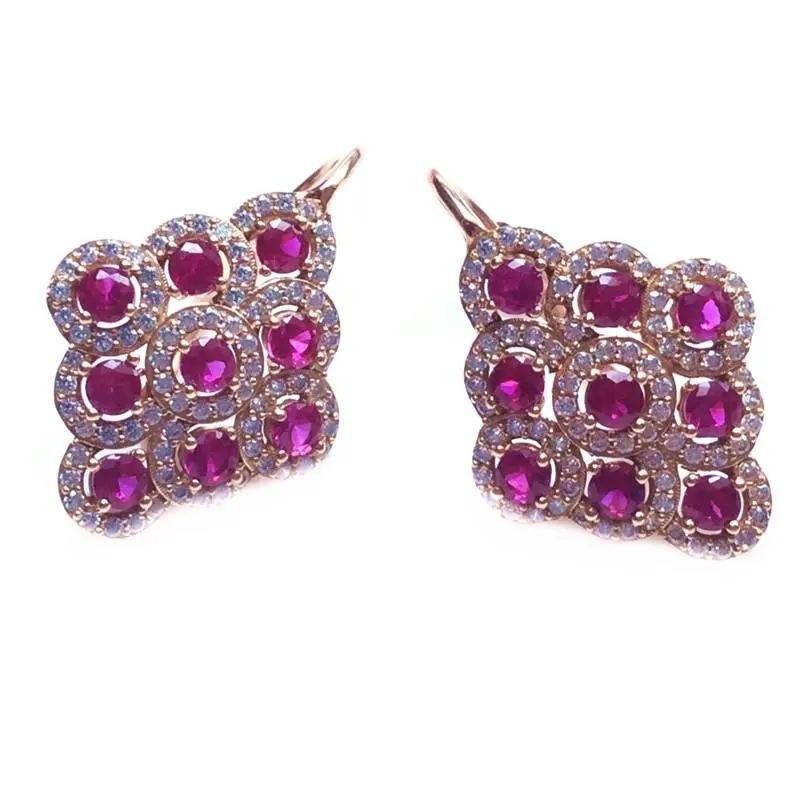 Purple Gold-Plated Rose Gold Inlaid Zircon Rhombus Earrings, Simple And Fashionable Personalized Light Luxury Colored Gold Earrings.