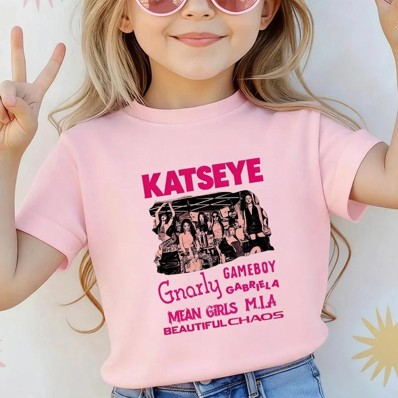 Music Singer Katseye T Shirt Boys Girls Short Sleeve Cartoon Tshirt Kids Streetwear Y2K Tees Tops Summer Childrens Clothing