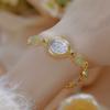 Luxury Brand Retro Oval Quartz Watch for Women Small Dial Fashionable Natural Jade Gold Bracelet Ladies Dress Wristwatch