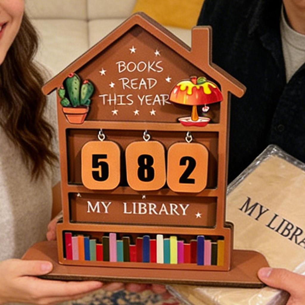 Book Counter Wooden Display Reading Accessories Book Counter Tracker Table Signs for Bookish Bookworm Reader Teacher Student