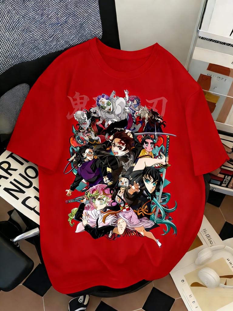 Sommer Große Größen Demon Slayer Anime Aufdruck Herren und Damen T-Shirt Lässig Eltern Kind Oberteil Mode Baumwolle Y2K Harajuku Straße