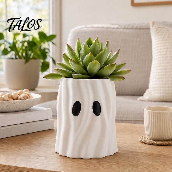 Small Decorative Planter Ghost Planter, Halloween Shaped Bucket, Cute Desktop Candy Party Decorations Bowl for Home Office Shelf, Indoor Decor Spooky