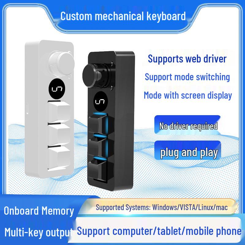 Customizable Mini Mechanical Keyboard with Knob (3-Key/4-Key, One-Key Copy/Paste/Cut)
