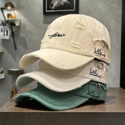 Retro Baseball Cap with Ripped Letters Sun Protection Men's Peaked Cap Trendy Asher Design Adjustable Size