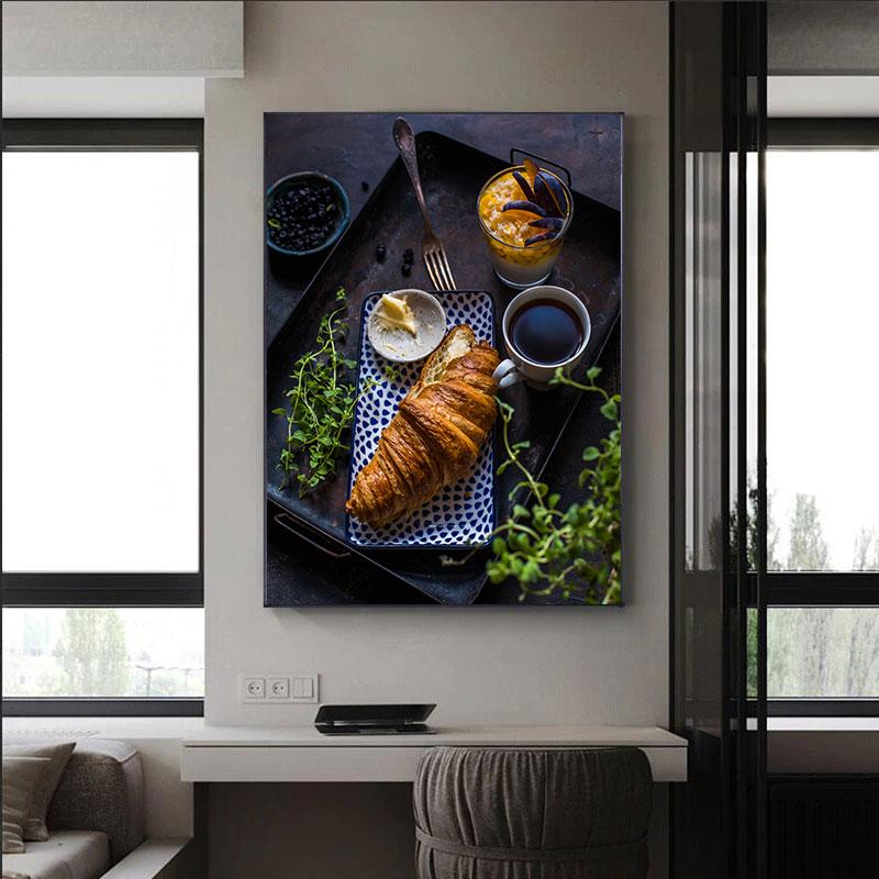 Nordic Tasty Food Lerretsplakater Kake Brødmaling Moderne plakattrykk Veggkunst Pictrue for Kitchen Cafe Restaurant Dekorasjon