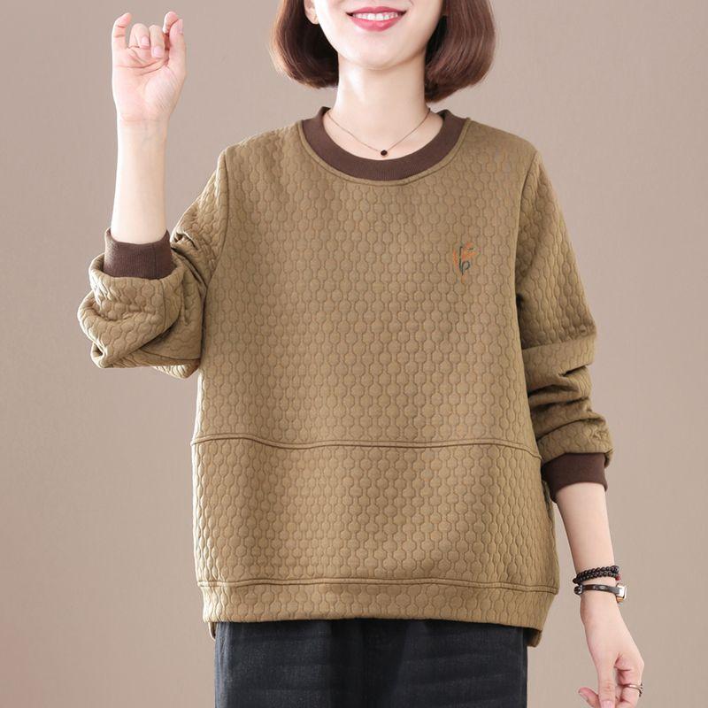 New Women's Spliced   Loose Pullover Western Style Retro Versatile Casual Long Sleeve Sweater