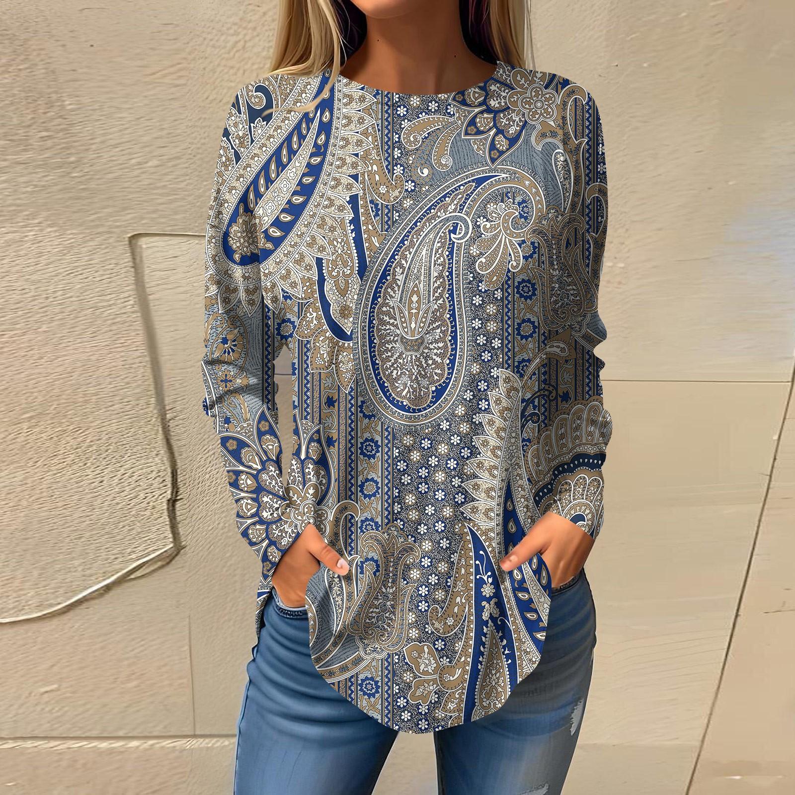 

Футболки для женщин, осенний повседневный модный топ с длинным рукавом, пуловер с принтом, топ M