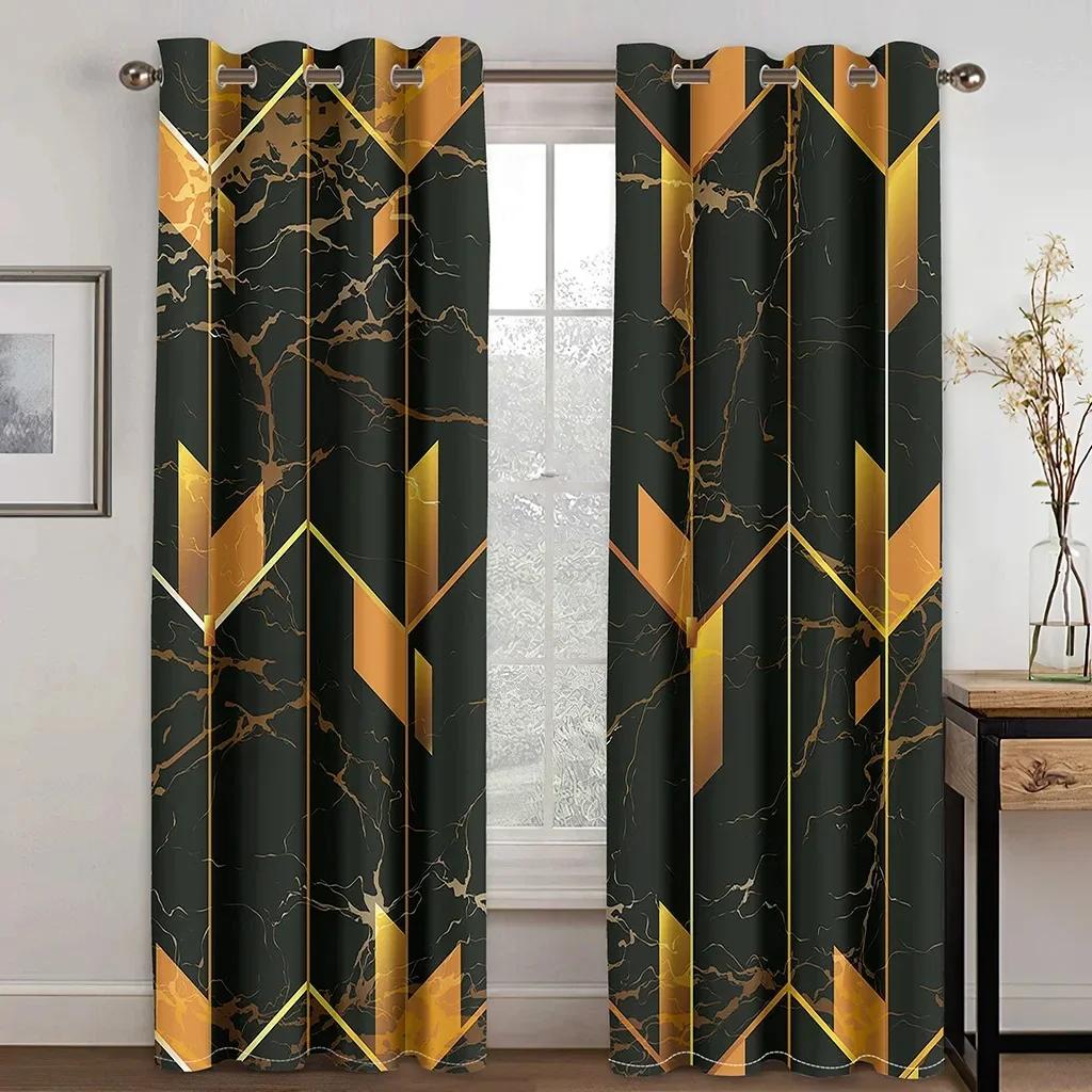 3D Luxury Black Gold Geometric Custom CheapWindow Curtains Blinds For Living Room Kids Bedroom Bathroom Kicthen Door Home Decor2
