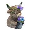 Chic Holiday Presents for Friends Lavender Highland Cow Resin Figurine, Cute Fluffy with Butterfly Bow & Floral Wreath, Pastoral Style Home