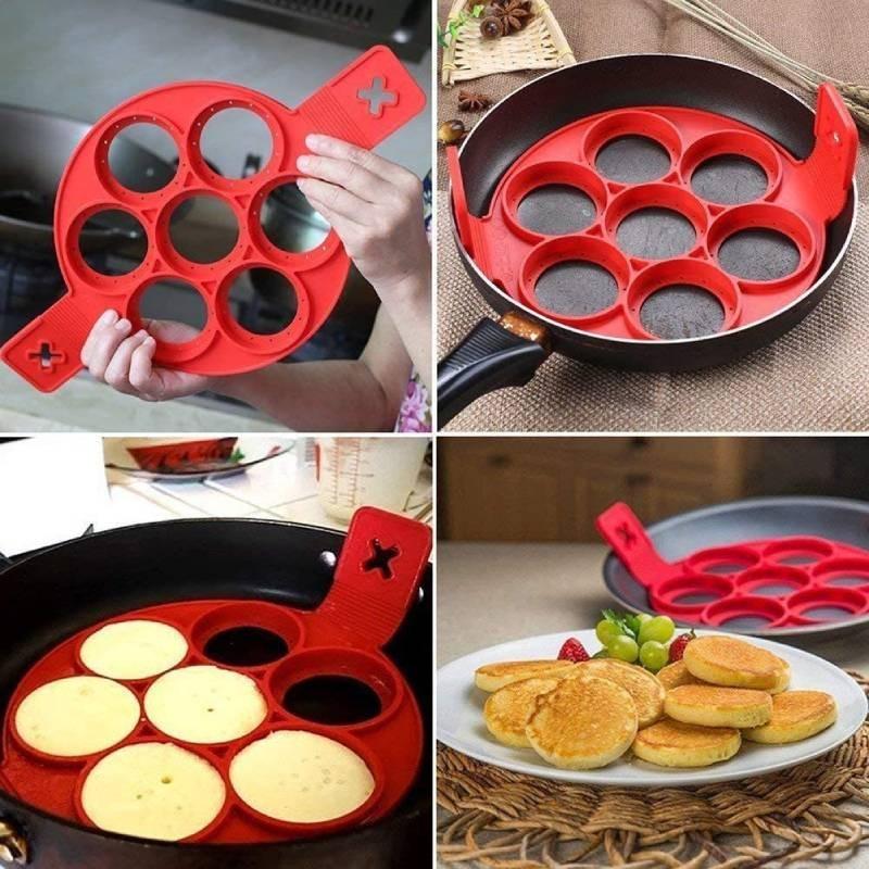 High-quality Red Silicone Egg Ring With Seven Holes For Perfectly Shaped Eggs And Pancakes