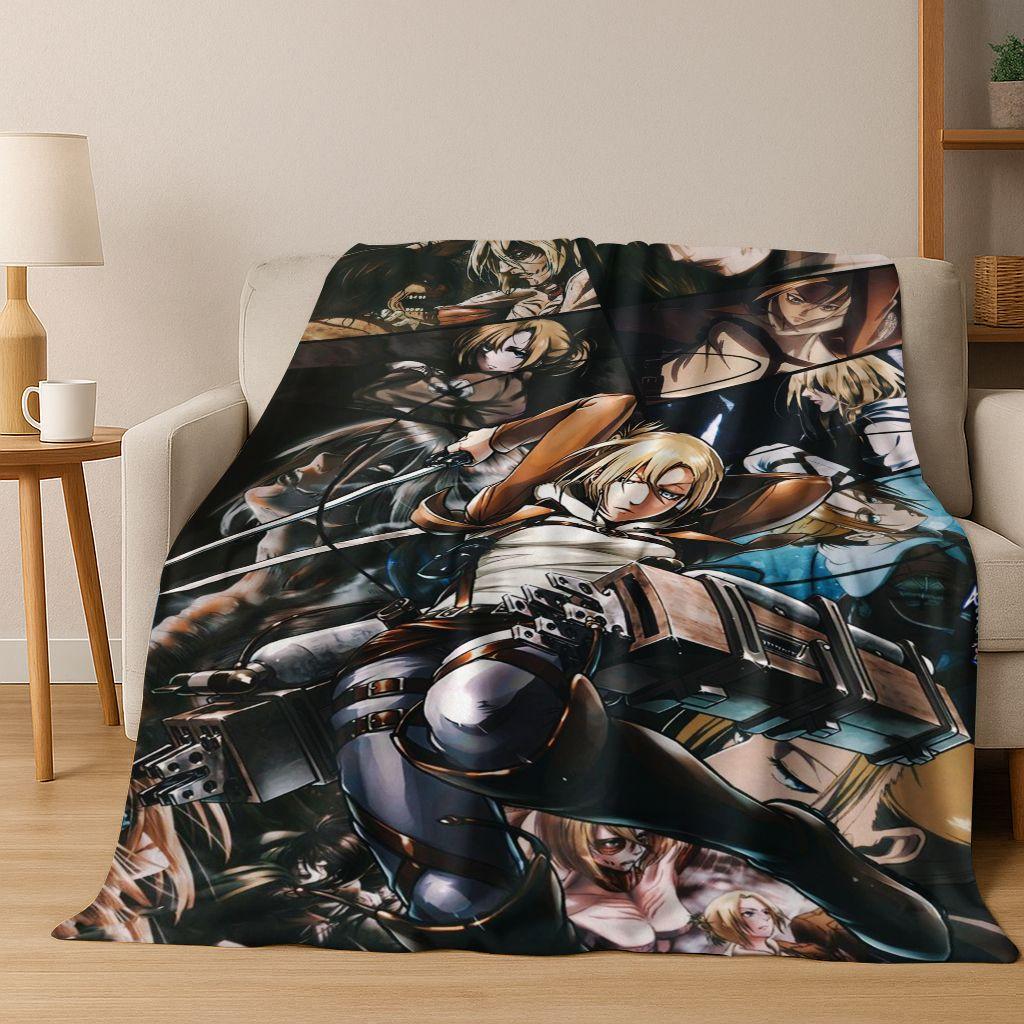 2026 New Anime Attack on Titan Eren Mikasa Cartoon Flannel Blanket,Cozy Soft Throw Blanket for Home Bedroom Bed Sofa Cover Kids