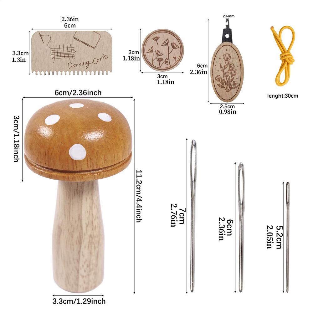 Patch Kit Wooden Mushroom Complete Craft Supplies Patch Loom Darning Tool Mending Kit For Knitting Embroidery Repair DIY