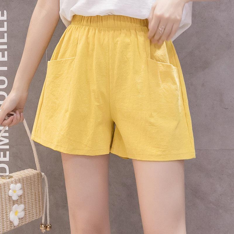 Damen-Shorts aus Baumwoll-Leinen-Mischgewebe mit weitem Bein: Trendige, lässige Bermudas für Frühling/Sommer – für Sport oder Zuhause.