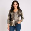 Women's 3/4 Sleeve Shirts V Neck Print Tops Casual Tops Basic Tees Blouse Loose Tops