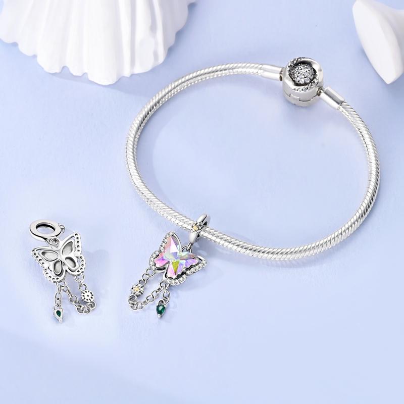 Princess Dress Camera Butterfly Charm Bead Components Love Secure Safety Chain Compatible With Charm Bead Component Copper Metal Bracelet High