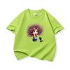 Kids Cotton T Shirt Surprised Colorful Hair Girl And Black Cat Print Crew Neck Short Sleeve Tee Casual Boys Girls Summer Tops