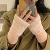 Halbfinger-Fäustlinge Winter Faux Fur Halbfingerhandschuhe für Damen Handgelenkwärmer mit Daumenloch, Flauschige Fleece-Fingerlose Handschuhe