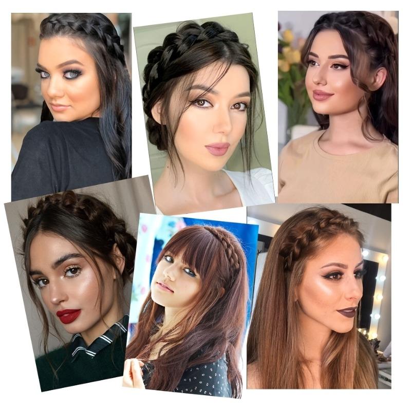 Geflochtener Haarhalter Stirnband Perücke Synthetisches Haar Twist Synthetische Zöpfe Kopfschmuck Zopf Haarverlängerungen für Damen Elastische Perücken Haarverlängerungen