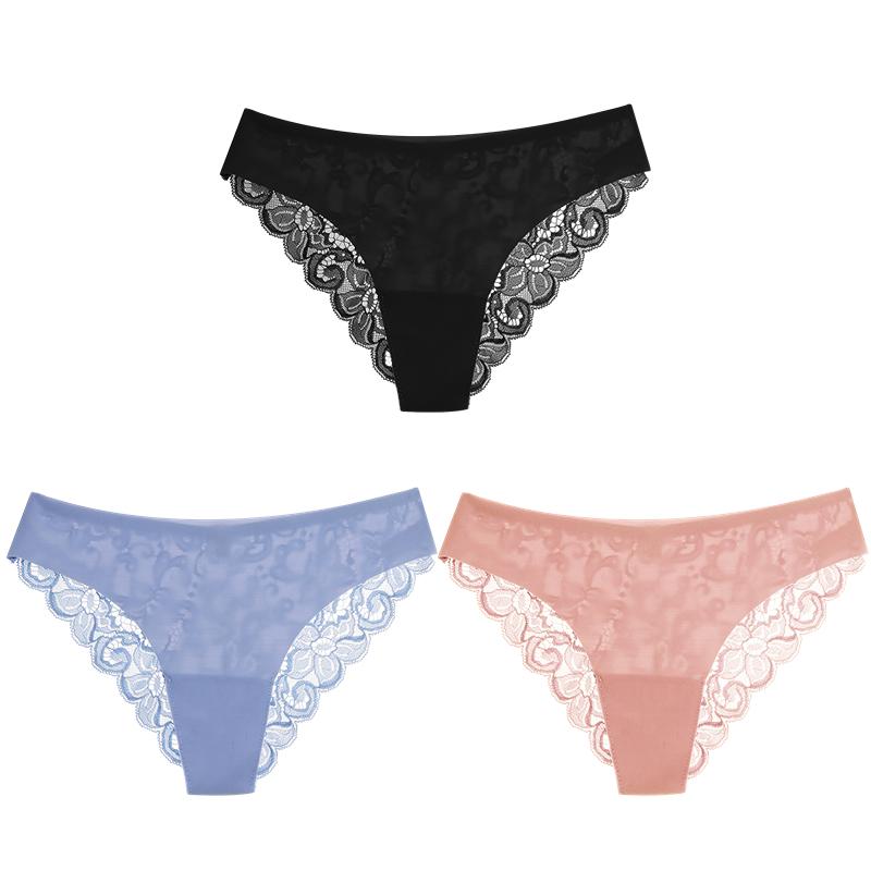 

TrowBridge 3PCS Women s Panties Set Sweet Lace Underwear Soft Silk Satin Lingerie French Romantic Woman Briefs Female Sexy Panty L&3pcs