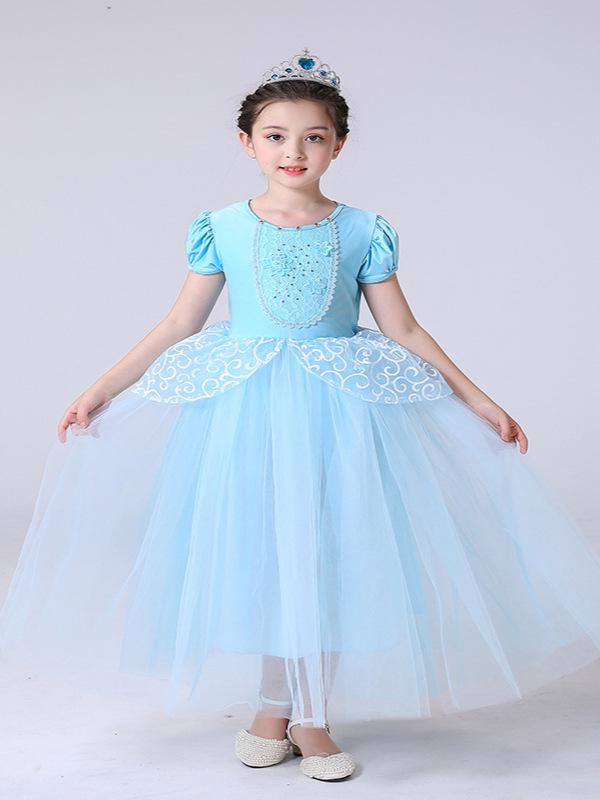 Halloween Cinderella Princess Dress for Girls - New Summer Design 100cm небесно-голубой