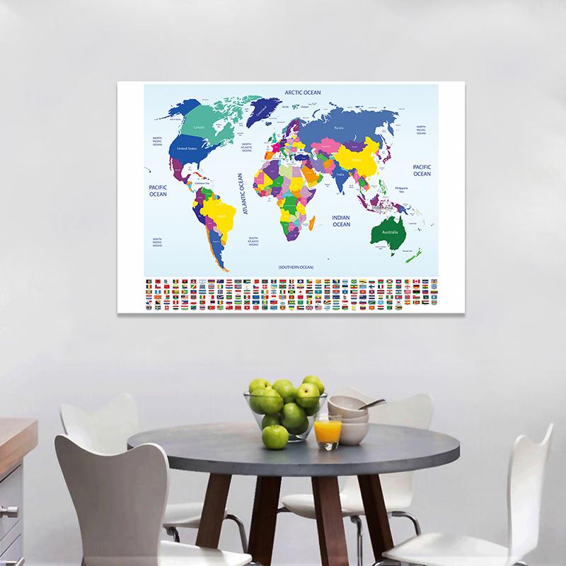 English Map Series Background Cloth World Map Political Distribution Map With Flag Photo Cloth