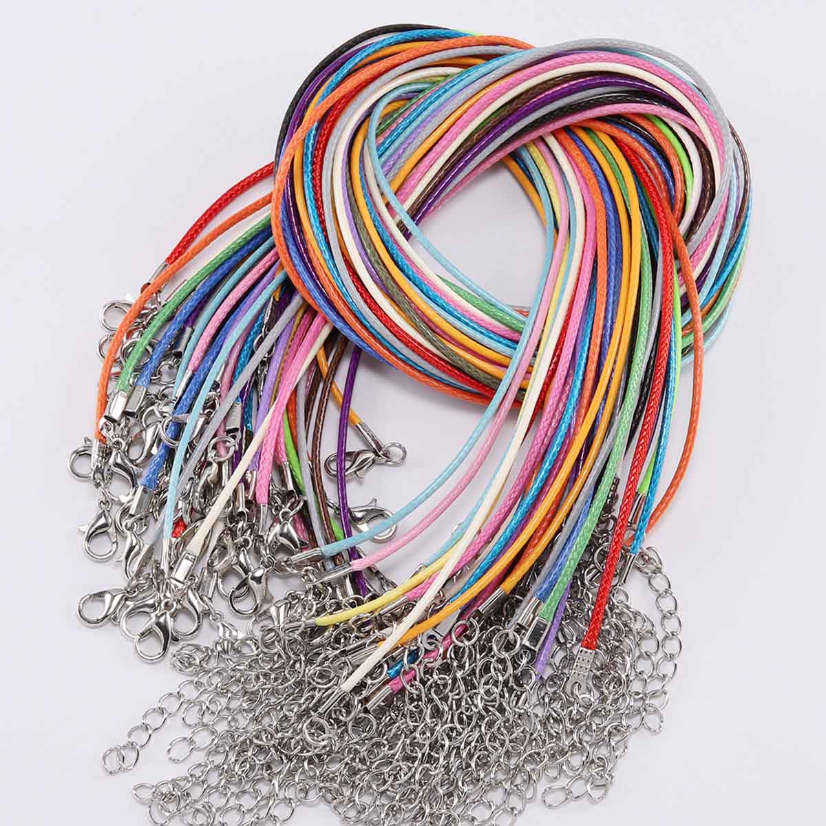 

10Pcs 1.5/2mm Fauxs Leather Handmade Adjustable Braided Rope Pendant Charm DIY Findings Lobster Clasp String Cord Jewelry Making 45cm Rhodium 1.5mm різнокольоровий