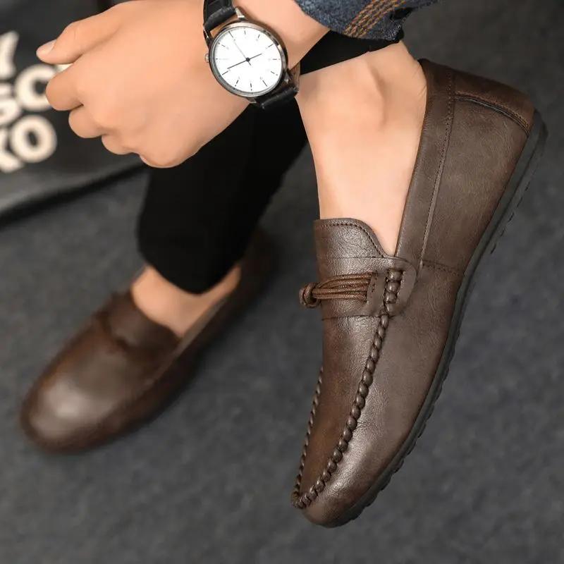 British Style Slip-on Flat Male Casual Shoe Low Price Designer Sale Summer Legitimate 2025 Trend Pu Men's Leather Shoes