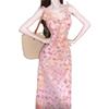 French Sweet Pink Floral Suspender Dress Women's Summer New Femininity Waist Sleeveless Vacation Style Long Dress
