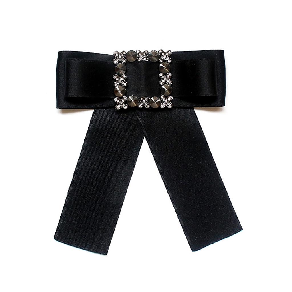 Vintage Ribbon Bowtie Brooch Pin for Women Wedding Pretied Necktie Clip Crystal Rhinestones Bowknot Shirt Jabot Collar