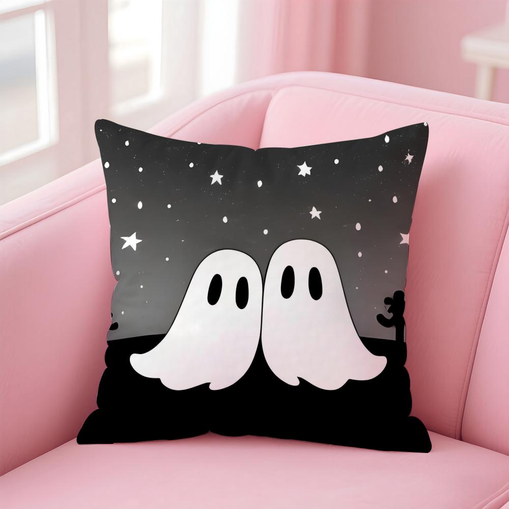 Funny Anime Cute GGhost Couple Cushion Cover Pillowcase Short Plush Invisible zipper Room Sofa Cushion Cover