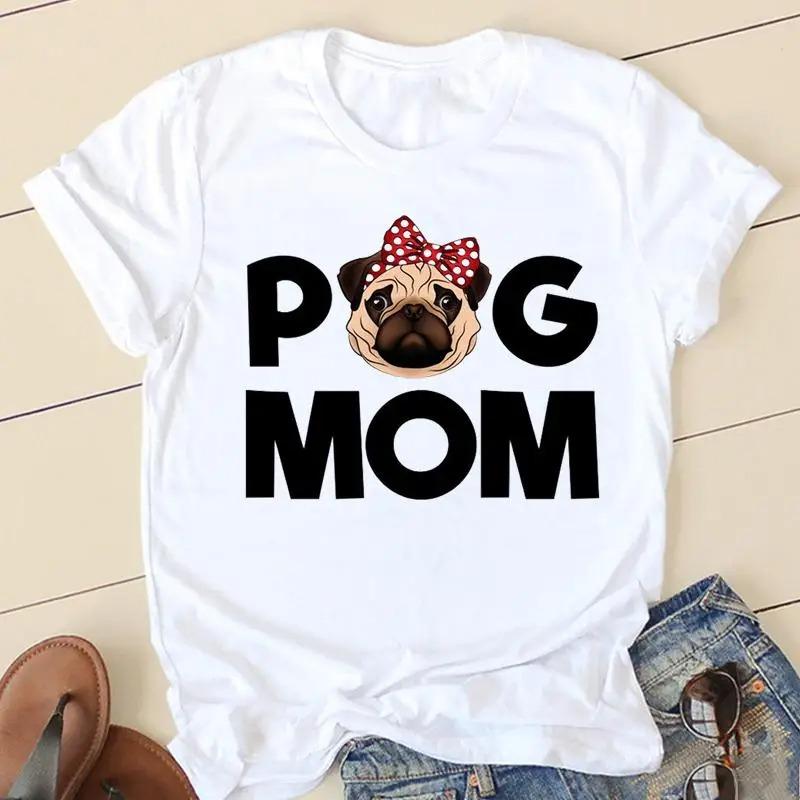 Sweet Love Pug Streetwear White Fashion Women T-Shirts Harajuku Kawaii Clothes Short Sleeve Summer Tee Casual Female Tops O-Neck
