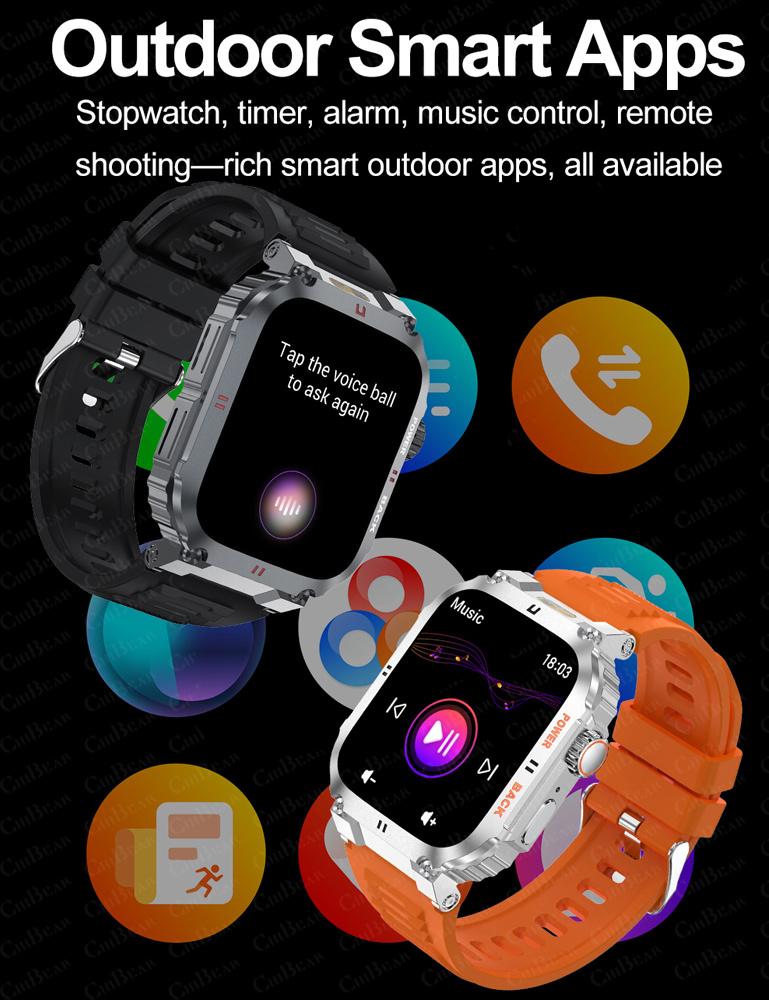 New 1.91 Outdoor Military Men Smart Watch Men Bluetooth Call Smartwatch Men For Android IOS IP68 Waterproof Ftiness Watches