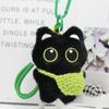 With Woven Bracelet Cat Pendant Squeak Car Key Ring Cute Black Cat Plush Doll Keychain  Gifts