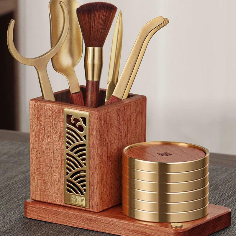 Jia Kang Ming Solid Wood Tea Ceremony Tool Set with Coasters