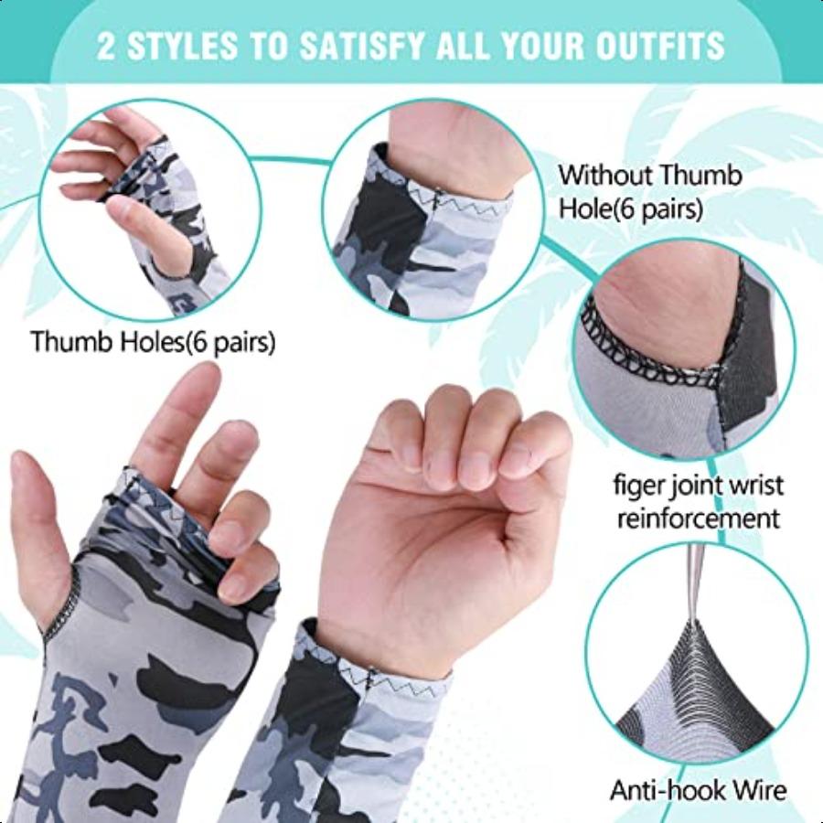 12 Pairs Cooling Arm Sleeves UV Protection Sun Sleeves for Women Men Outdoor Sports Running Golf Cycling Camouflage Pattern