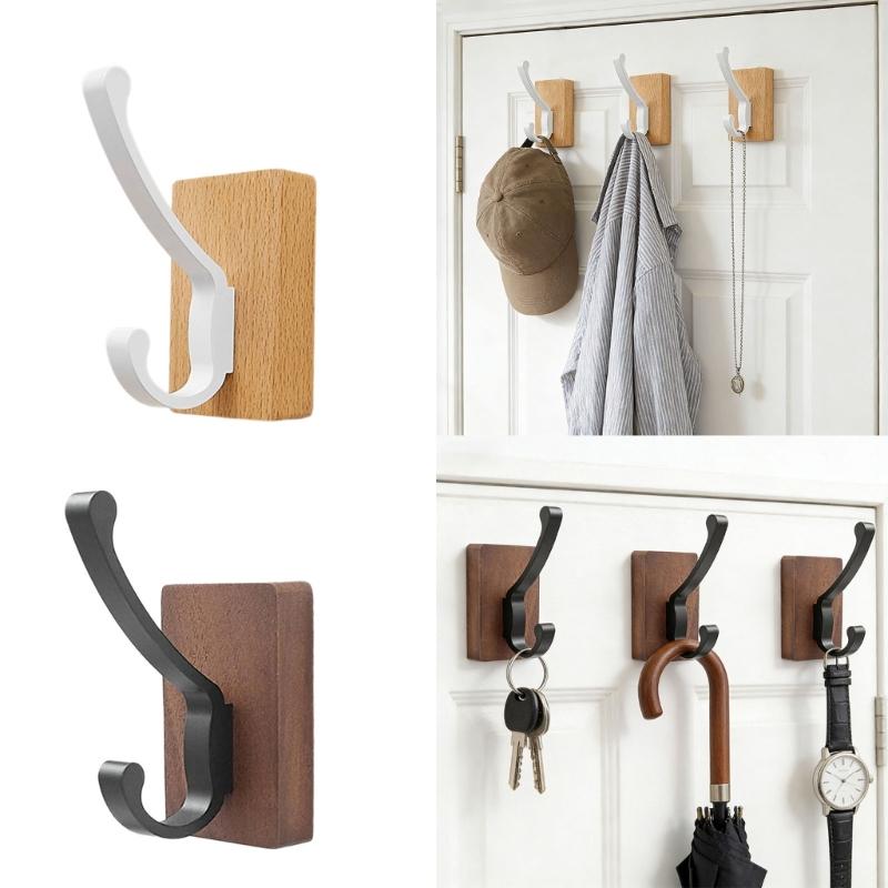 Space Saving Adhesive Hook for Bathroom Door Back Made of Natural Walnuts Wood Drillless Installation for Hanging Items