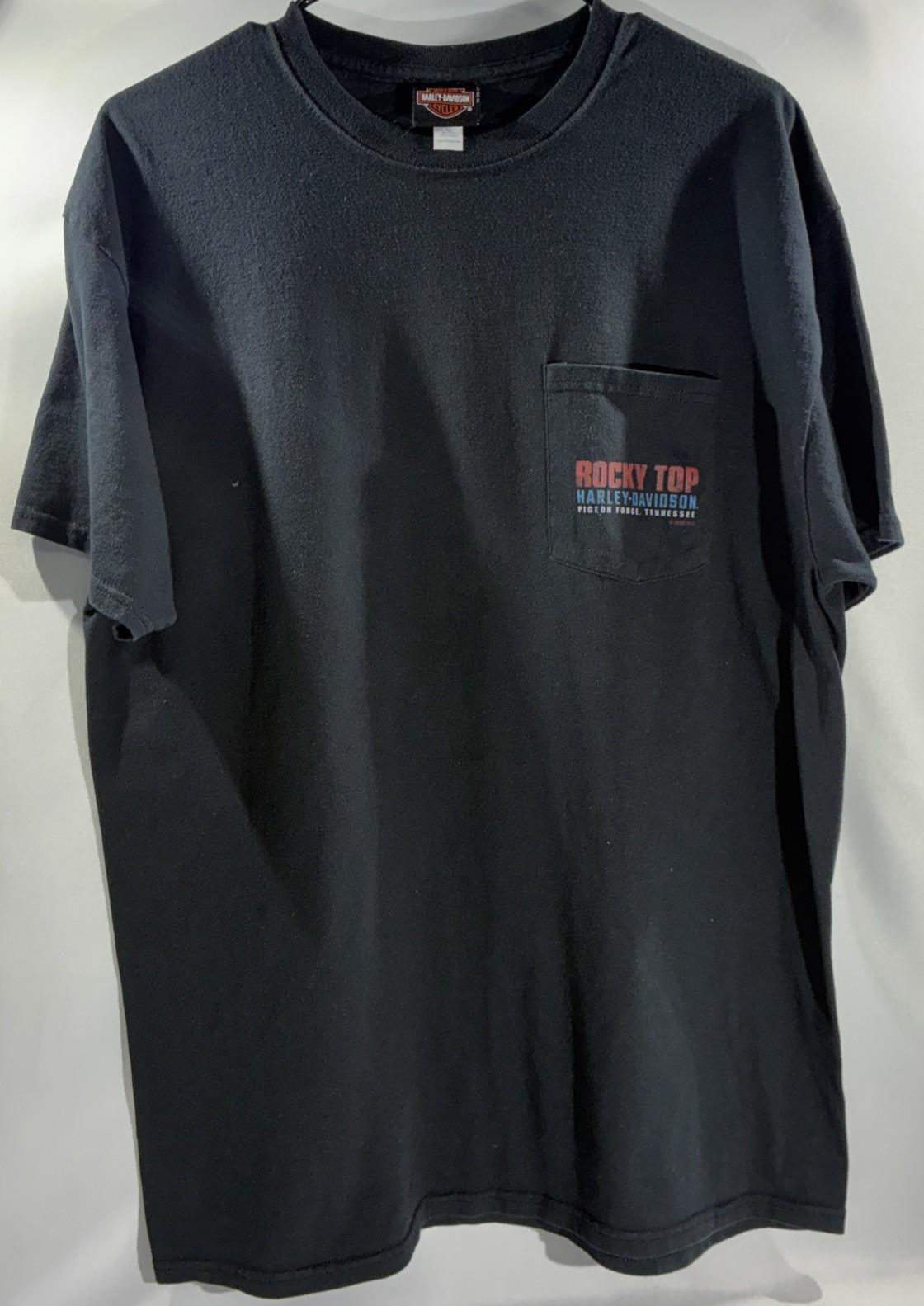 Harley Davidson Rocky Top Pigeon Forge Tennessee Pocket T Shirt Men XL Black Unisex T-Shirt S