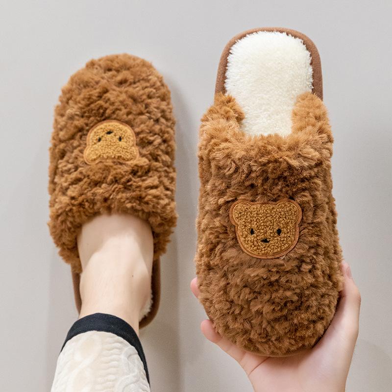 Cotton Slippers for Home Use Spring and Autumn Indoor Warm and Non-slip Cixi Couple Plush