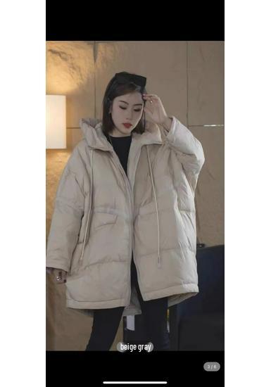 Women's Mid-Length Hooded Patchwork Pendant Down Jacket - Plus Size, Loose Fit, White Duck Down, Autumn/Winter Style
