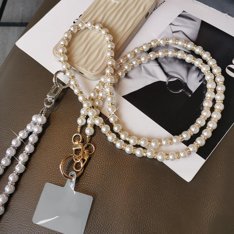 Mobile Phone Lanyard, Crossbody, Pearl Bead Chain, Light Luxury, Rhinestone Pendant, Women's Style, Handmade Bead String
