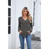 Fall Winter New Solid Color V-Neck Loose Long Sleeve T-Shirt Top for Women Cross-Border Casual Wear Ready to Ship