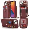 For iPhone 14/13 Case with Zipper Pouch/Ring Kickstand/Strap Litchi Texture PU+TPU Phone Cover