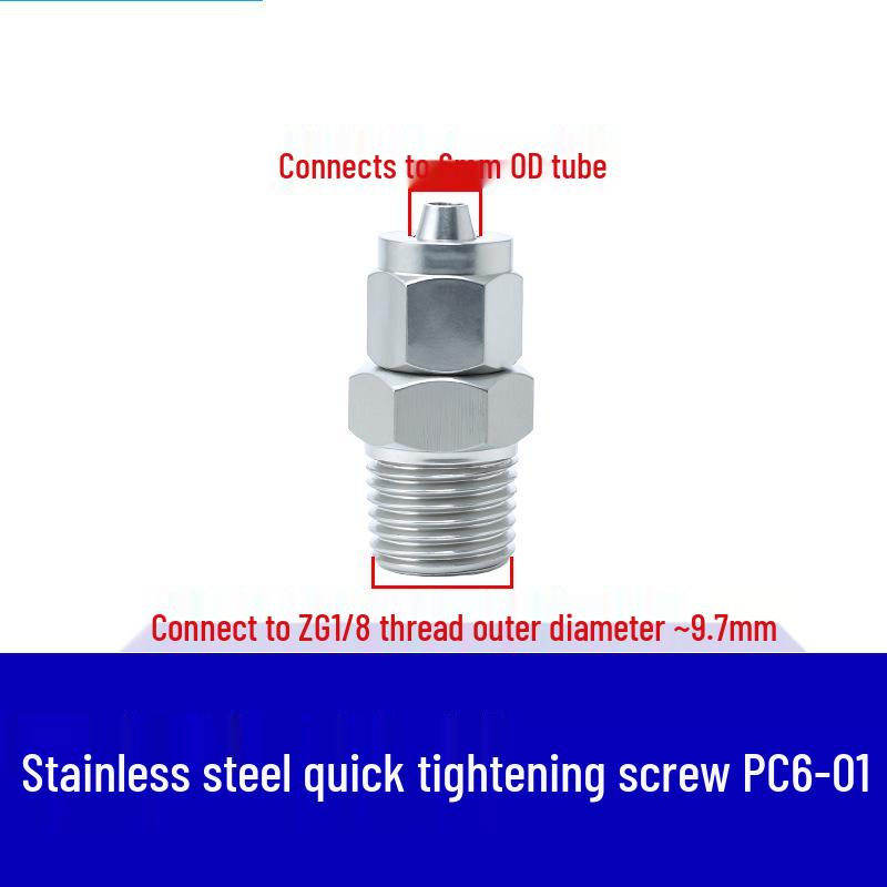 304 Stainless Steel Pneumatic Quick Connect Fitting for Air Hose and PTFE Tube, PC8-02.
