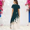 Women Plus Size V Neck Short Sleeve Butterfly Floral Printed Straight Maxi Dress