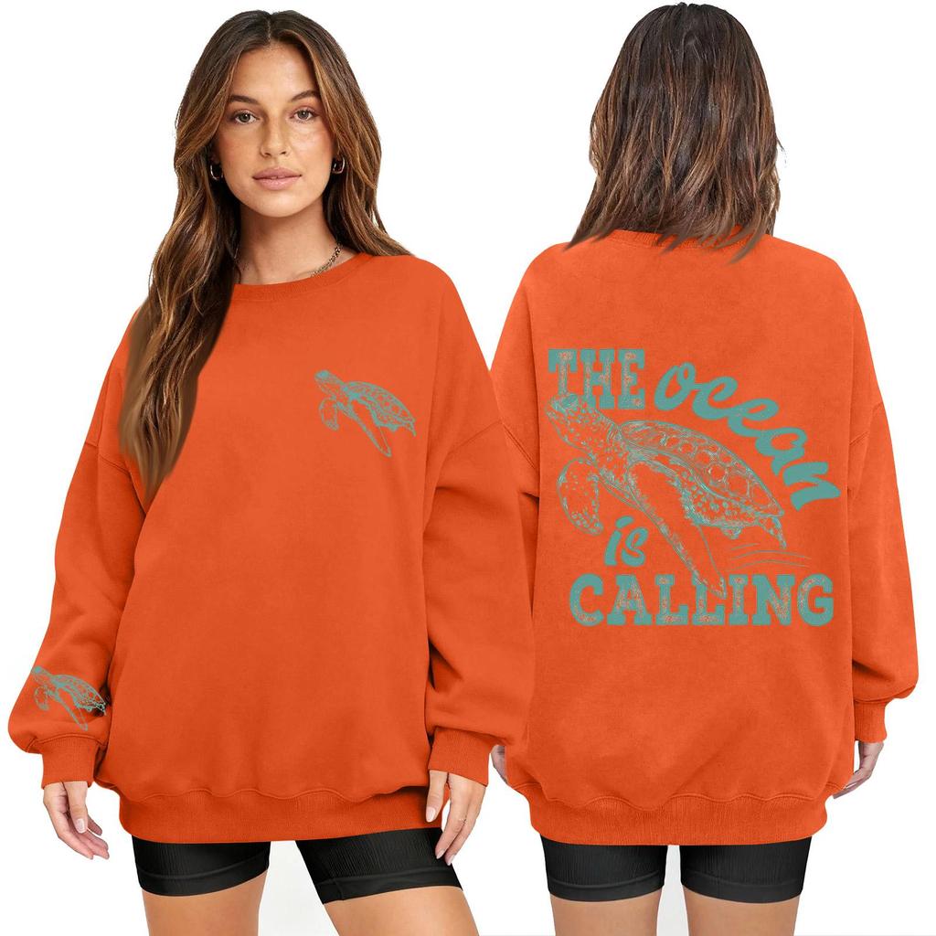 Women's Fashion Long Sleeve Print Round Neck Loose Pullover Sweater Top