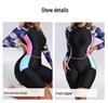 2025 Damen Floral Langarm Bodysuit Badeanzug mit Fünf-Punkt-Hose