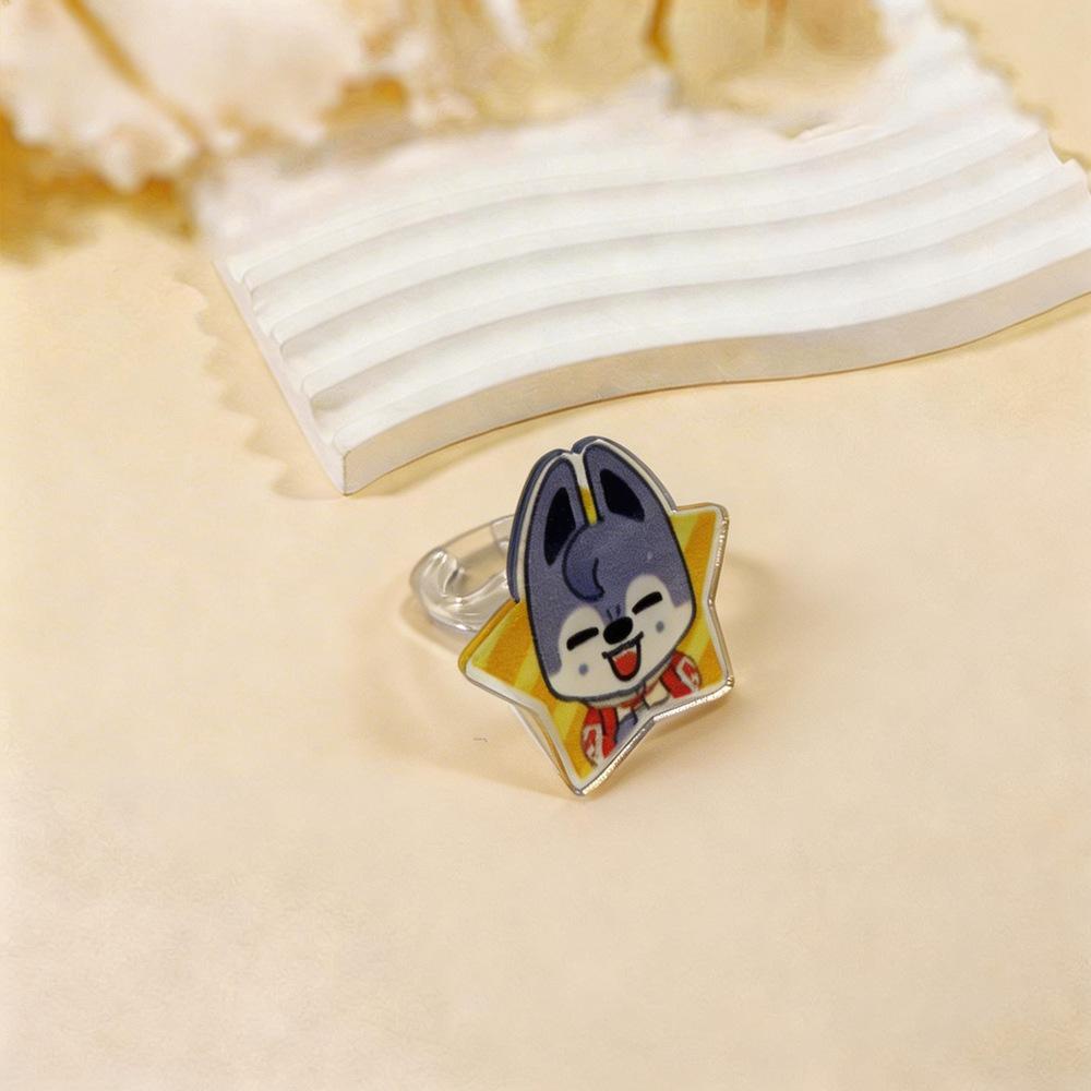 1 Anillo Acrílico de Miembro de Kpop Stray Kids Lindo Kawaii Chibi Cara de Anime Cabeza Grande, Merchandising SKZ Regalo para STAY