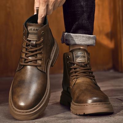 Fashion Winter Desert Boots British Style Men Casual Leather Cowboy Boots Business Dress Shoes Male Ankle Boots Lace Up High-top Shoes
