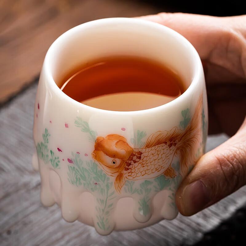 Chaxun Dehua Mutton-fat Jade Porcelain Koi Tea Cup