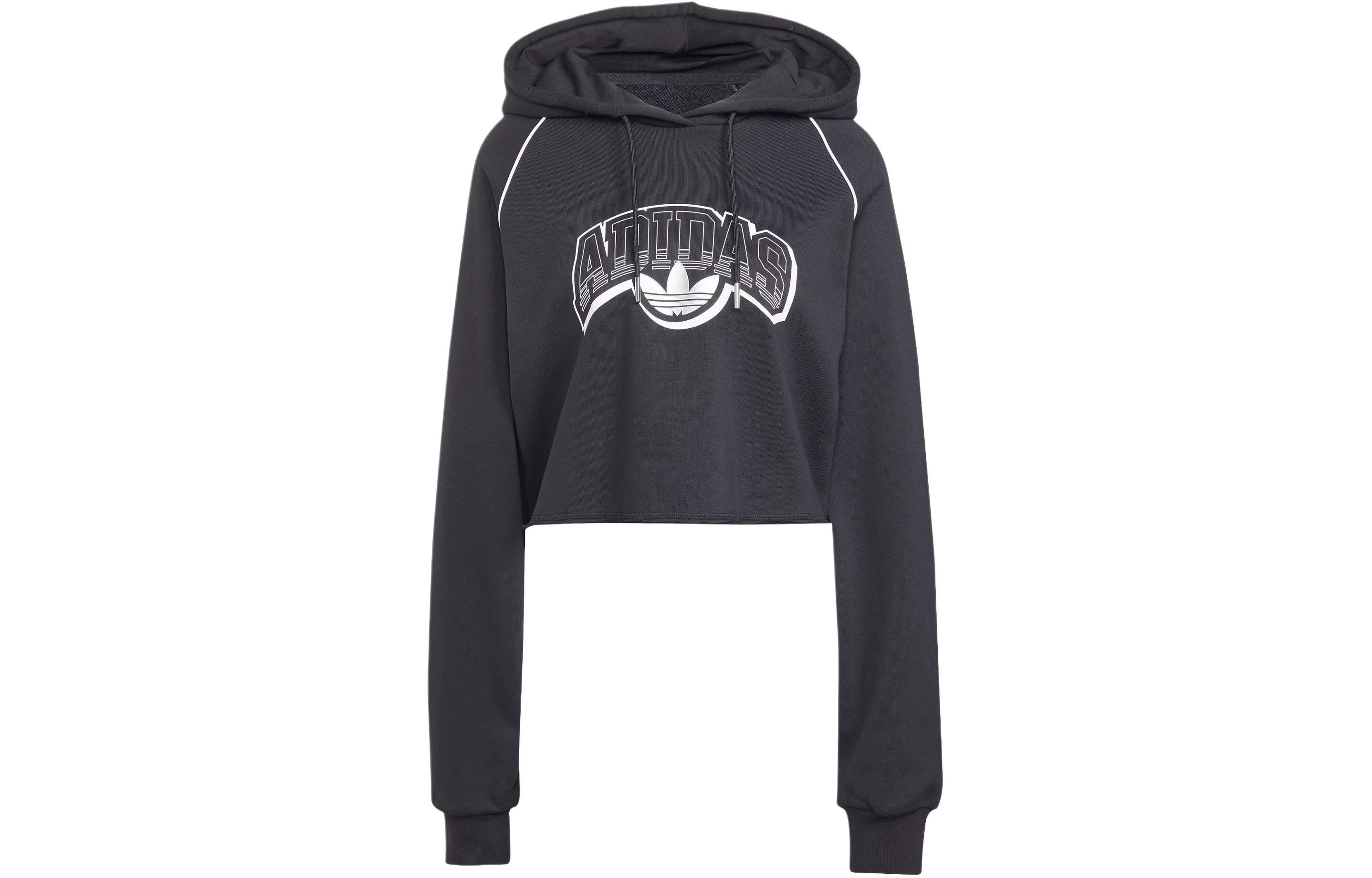 Adidas Originals Cropped Hoodie Sweatshirt Women s Black IT9772 M